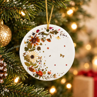 Floral Moon Garden Pressed Flower Holiday Ceramic Ornament