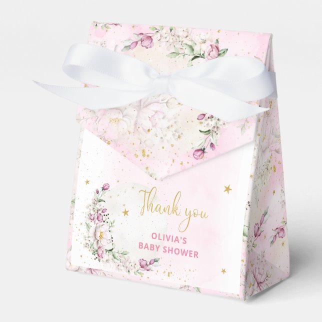 Floral Moon Pink Baby Shower Favor Box (Front Side)