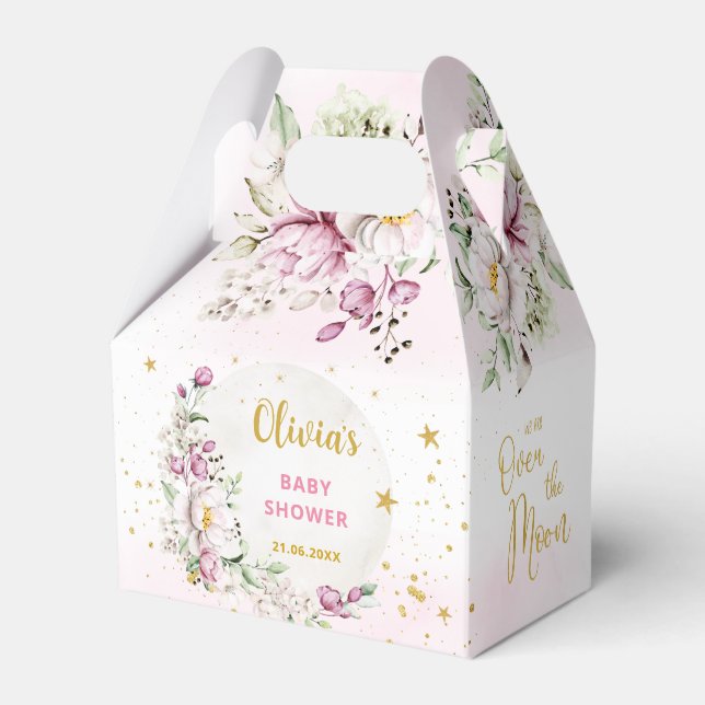 Floral Moon Pink Baby Shower Favor Box (Front Side)