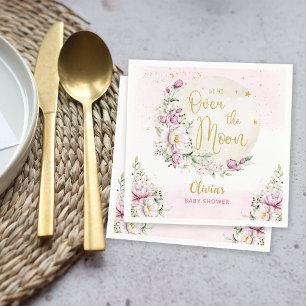 Floral Moon Pink Baby Shower Napkin