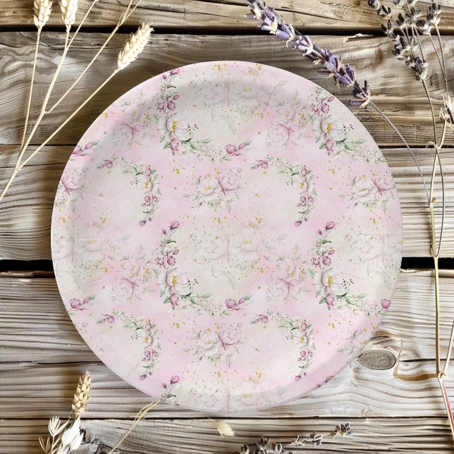 Floral Moon Pink Baby Shower Paper Plate (Creator Uploaded)