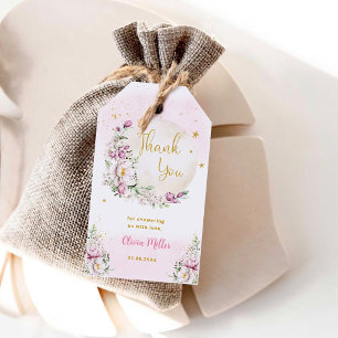 Floral Moon Pink Baby Shower Thank You Gift Tags