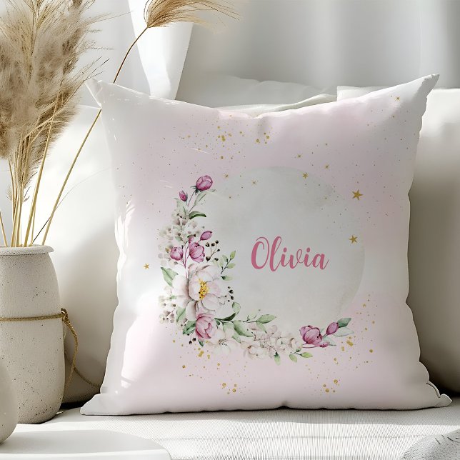Floral Moon Pink Throw Pillow (Creator Uploaded)