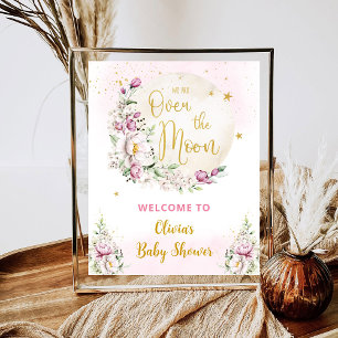 Floral Moon Pink Welcome Sign 