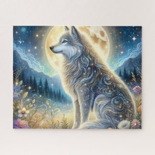 Floral Moon Wolf Moon Jigsaw Puzzle