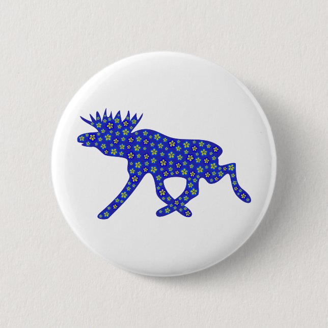 Floral Moose 2 Inch Round Button (Front)