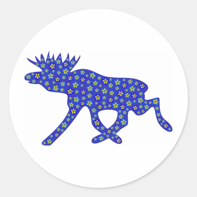 Floral Moose Classic Round Sticker (Front)