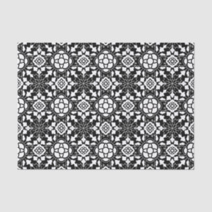 Floral Moroccan Tile, Black and White Tissue Paper