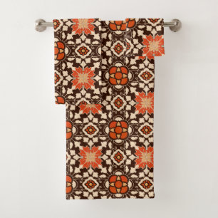 Floral Moroccan Tile, Brown, Rust and Beige Bath Towel Set