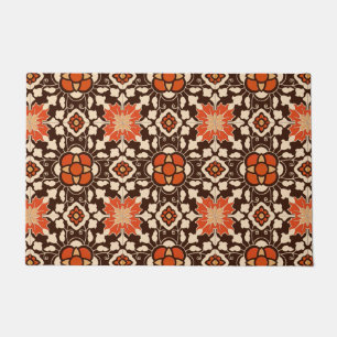 Floral Moroccan Tile, Brown, Rust and Beige Doormat