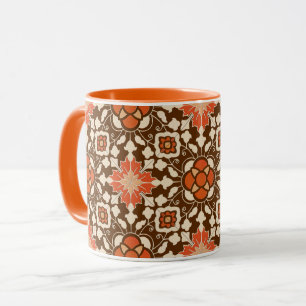 Floral Moroccan Tile, Brown, Rust and Beige Mug