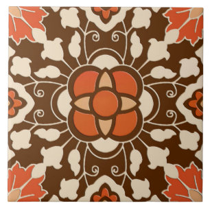 Floral Moroccan Tile, Brown, Rust and Beige Tile