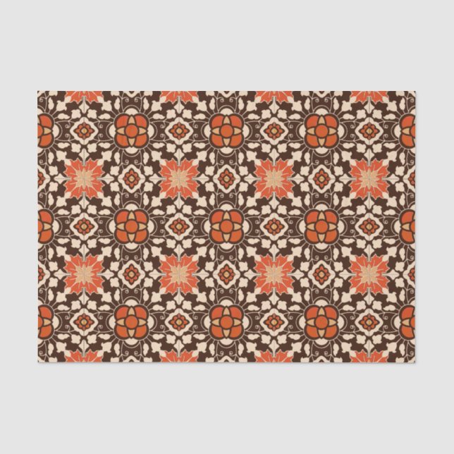 Floral Moroccan Tile, Brown, Rust and Beige Tissue Paper (Front)
