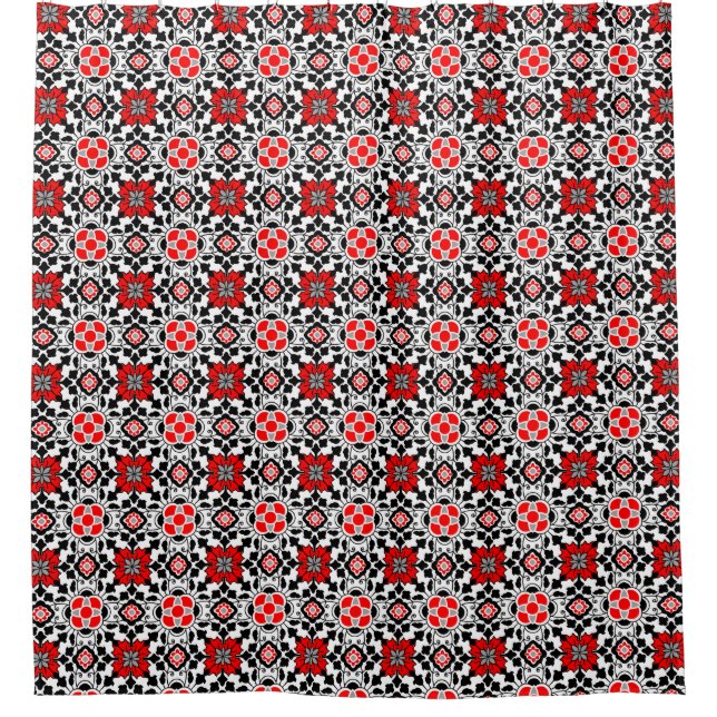 Floral Moroccan Tile, Deep Red, Black  and White (Front)