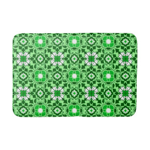 Floral Moroccan Tile, Emerald and Lime Green Bath Mat