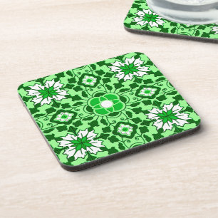 Floral Moroccan Tile, Emerald and Lime Green  Coaster