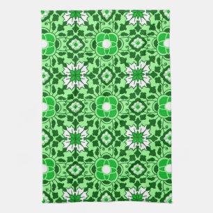 Floral Moroccan Tile, Emerald and Lime Green  Kitchen Towel