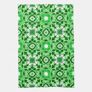 Floral Moroccan Tile, Emerald and Lime Green Kitchen Towel