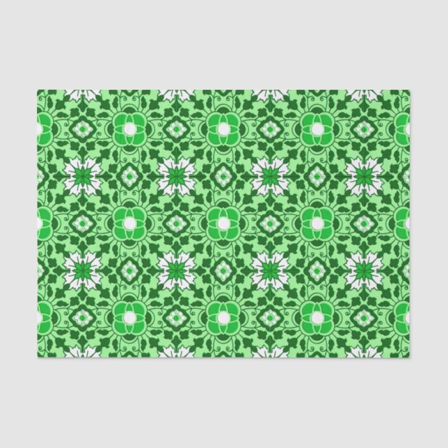 Floral Moroccan Tile, Emerald and Lime Green Tissue Paper (Front)