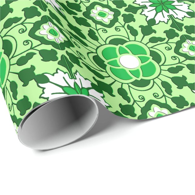 Floral Moroccan Tile, Emerald and Lime Green Wrapping Paper (Roll Corner)
