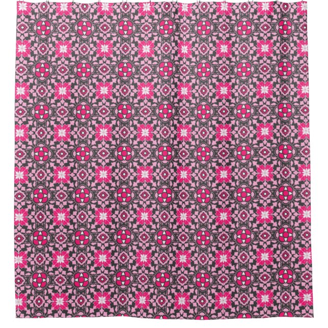 Floral Moroccan Tile, Fuchsia Pink & Grey / Grey (Front)