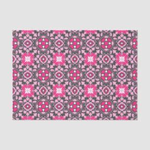 Floral Moroccan Tile, Fuchsia Pink & Grey / Grey Tissue Paper