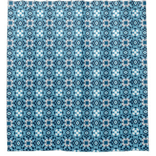 Floral Moroccan Tile, Indigo, Sky Blue and White
