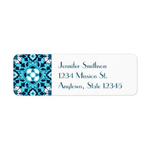 Floral Moroccan Tile, Indigo, Sky Blue and White