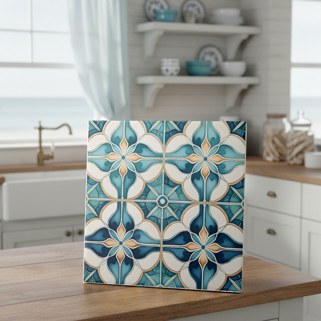 Floral Moroccan Tile Pattern#1 Teal White ID1078 (Creator Uploaded)
