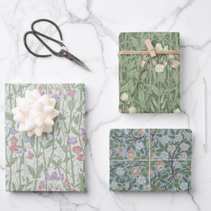 Floral Morris Patterns Vintage Sweet Pea Clover Wrapping Paper Sheet
