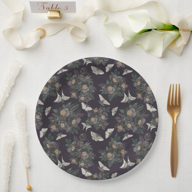 Floral Moth Butterfly Pattern Paper Plate (Wedding)