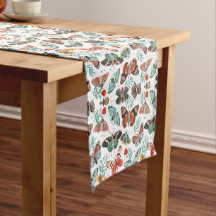 Floral Moth Butterfly Pattern Short Table Runner