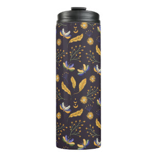 Floral Moth Butterfly Pattern Thermal Tumbler