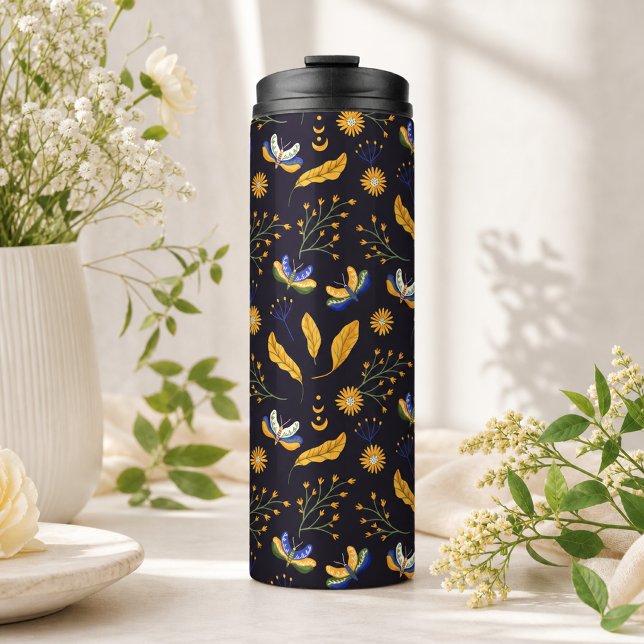 Floral Moth Butterfly Pattern Thermal Tumbler (Creator Uploaded)
