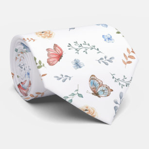Floral Moth Butterfly Pattern Tie