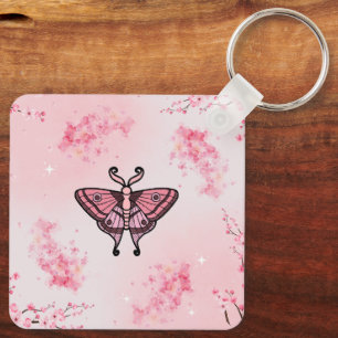 Floral Moth, Soft Sakura Fantasy Keychain