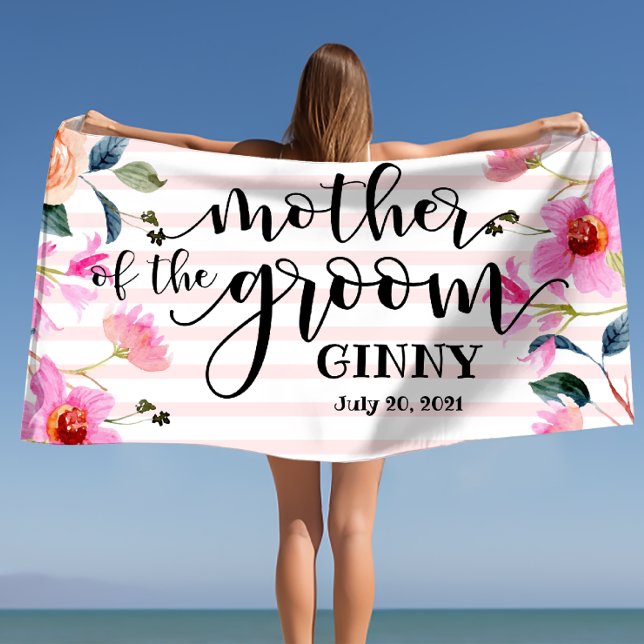 Floral Mother of the Groom Personalized Wedding  Beach Towel (Floral Mother of the Groom Personalized Wedding Beach Towel)