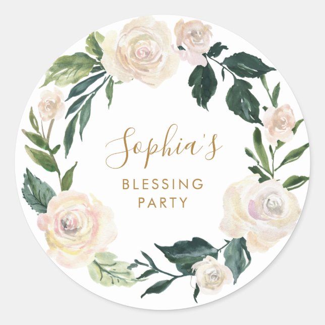 Floral Mother's Blessing Party Personalized  Classic Round Sticker (Front)