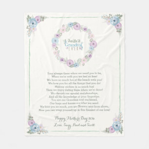 Floral Mothers Day Poem Fleece Blanket for Grandma
