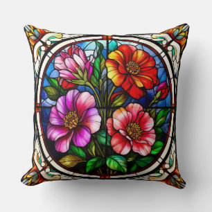 Floral Motif and Vibrant Flowers Throw Pillow