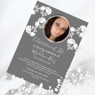 Floral Motif Celebration of Life Photo Invitation