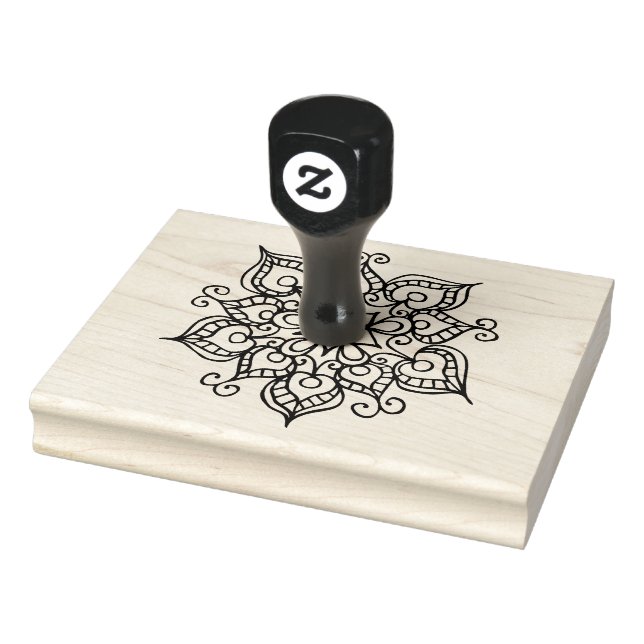 Floral Motif, Hand Drawn Rubber Stamp 4 x 5 Inch (Stamp)