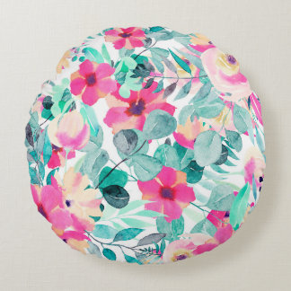 Floral motifs in watercolor round pillow