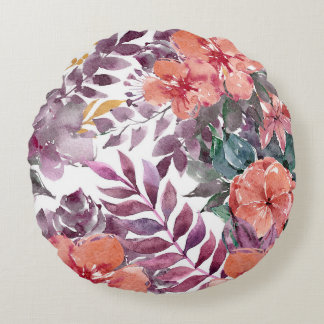 Floral Motifs in Watercolor  Round Pillow
