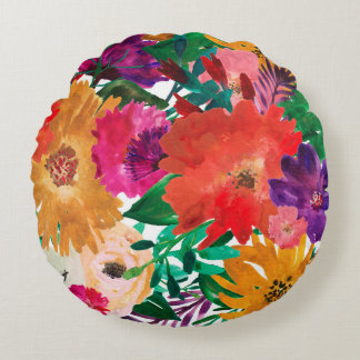 Floral motifs in watercolor  round pillow
