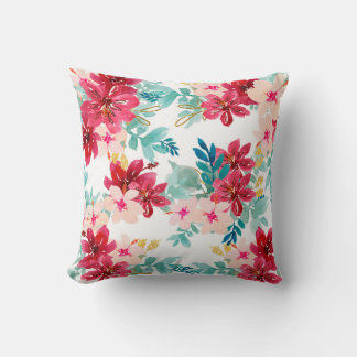 Floral Motifs in Watercolor Throw Pillow