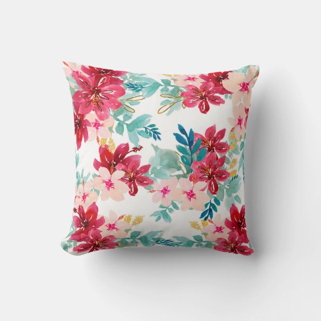 Floral Motifs in Watercolor Throw Pillow (Front)