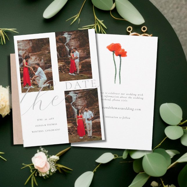 Floral Mountain Modern Wedding 3 Photos Save Date Invitation (Creator Uploaded)