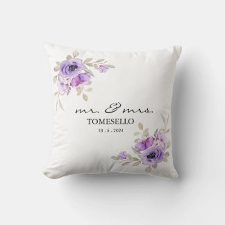Floral Mr. & Mrs. Newlywed/Anniversary Keepsake Throw Pillow