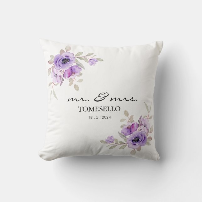 Floral Mr. & Mrs. Newlywed/Anniversary Keepsake Throw Pillow (Front)